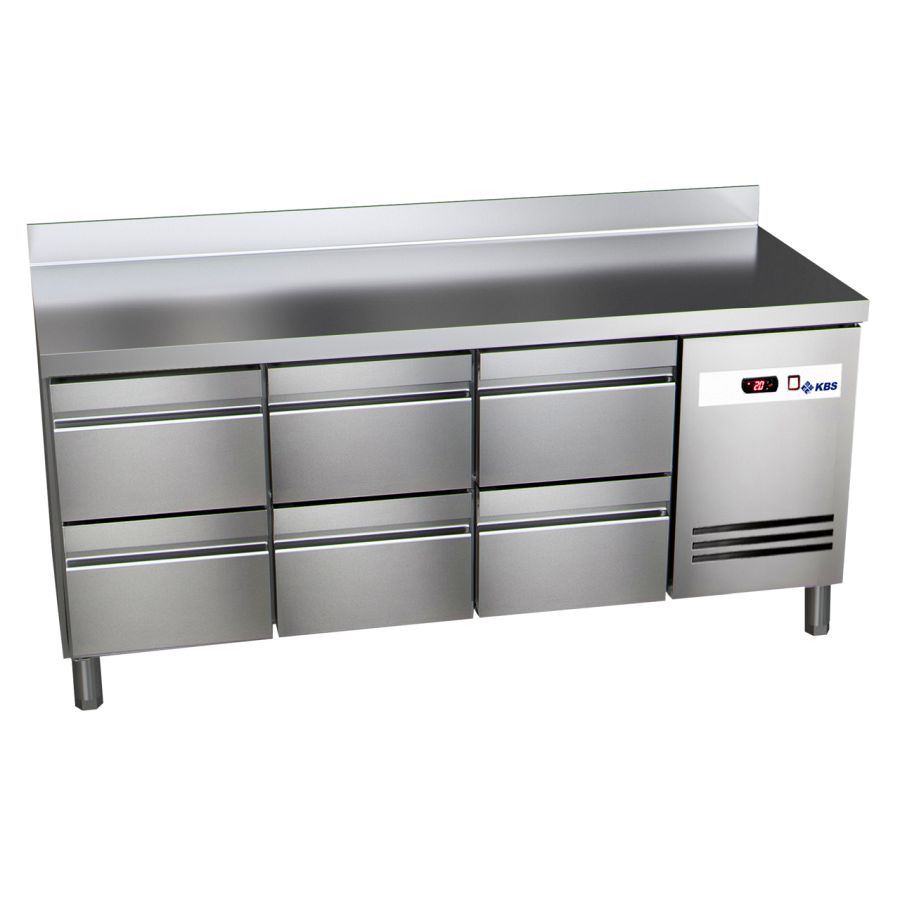 Kühltisch Ready KT3616 mit Arbeitsplatte, Aufkantung 6 halbe Schubladen